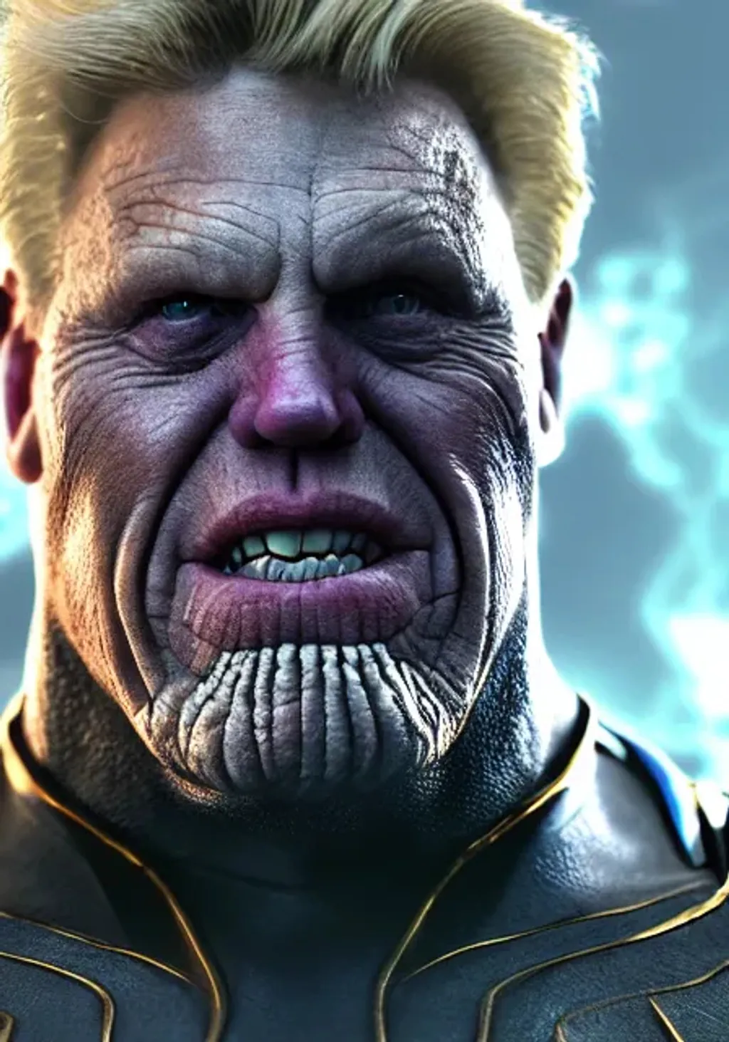 Prompt: Gary busey as Thanos, with jewelry, character art, hyperdetailed, frostbite 3 engine, cryengine, dof, trending on art station 