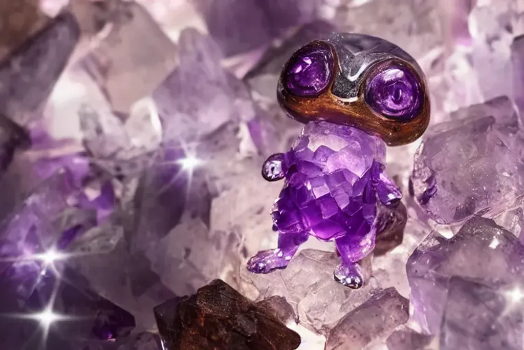 Prompt: cute creature inside crystal fantasy light amethyst magic micro 