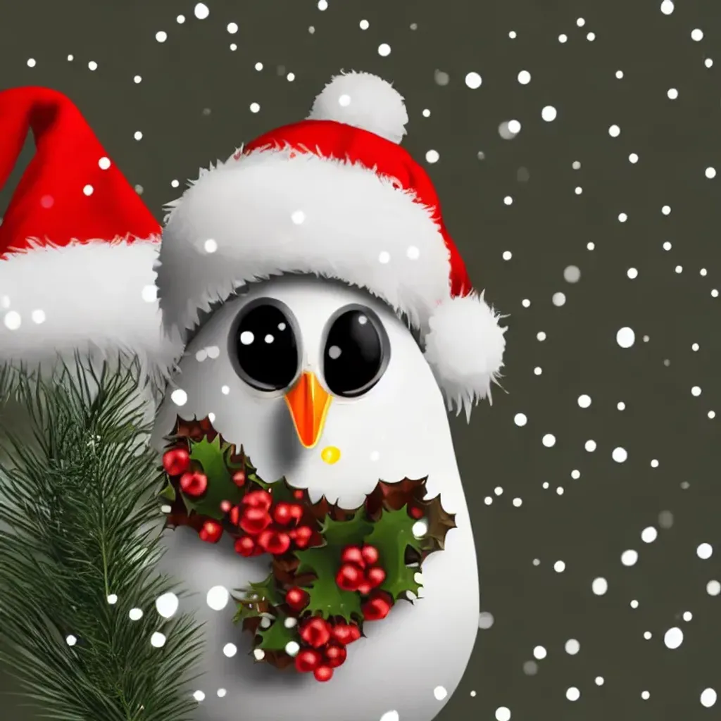 Prompt: adorable, cute penguin  |  winter hat  |  big eyes  |  christmas background with snow