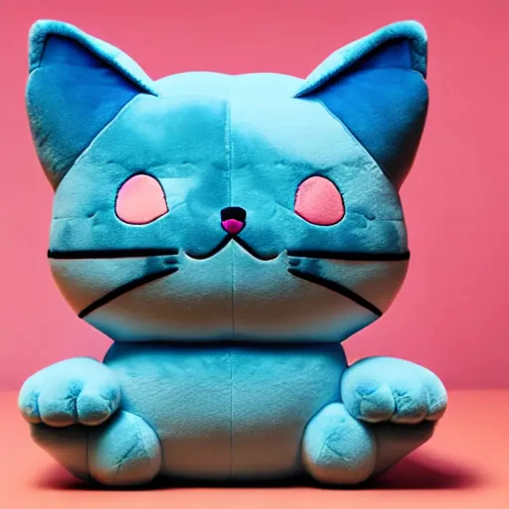 Prompt: cute kawaii Squishy cat plush toy, smooth texture, visible stitch line, soft smooth lighting, vibrant studio lighting, modular constructivism, physically based rendering, square image