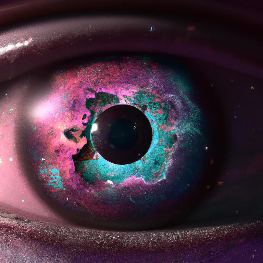 Prompt: hyperrealistic eye made of pink and teal galaxies, stars, nebula, in the style of futurism, futurism eye art, rich deep colors, professional composition, award-winning matte painting, 32k poster art, HSV, shot on a Nikon Z9, bokeh effect, magical lighting