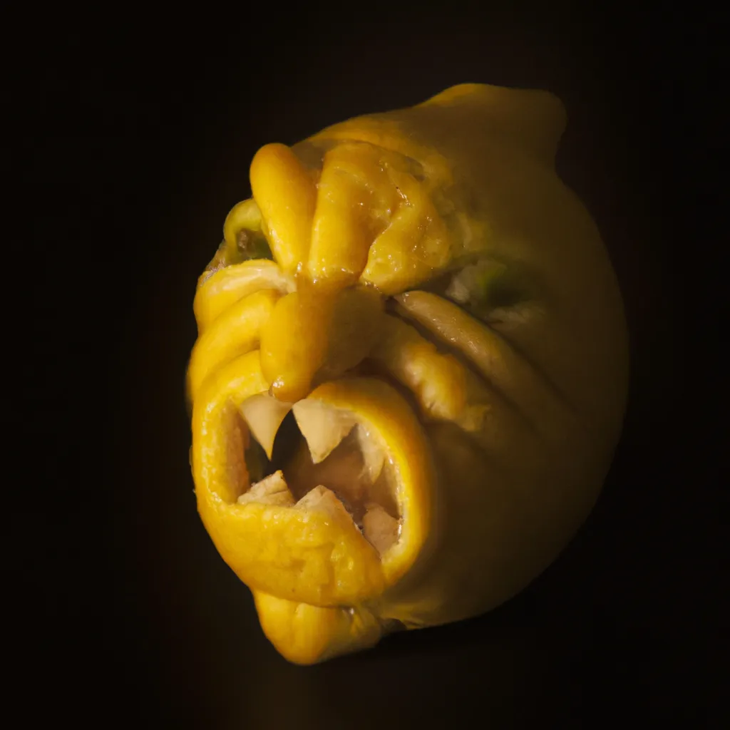 Prompt: Monster face lemon carving, award winning photography 