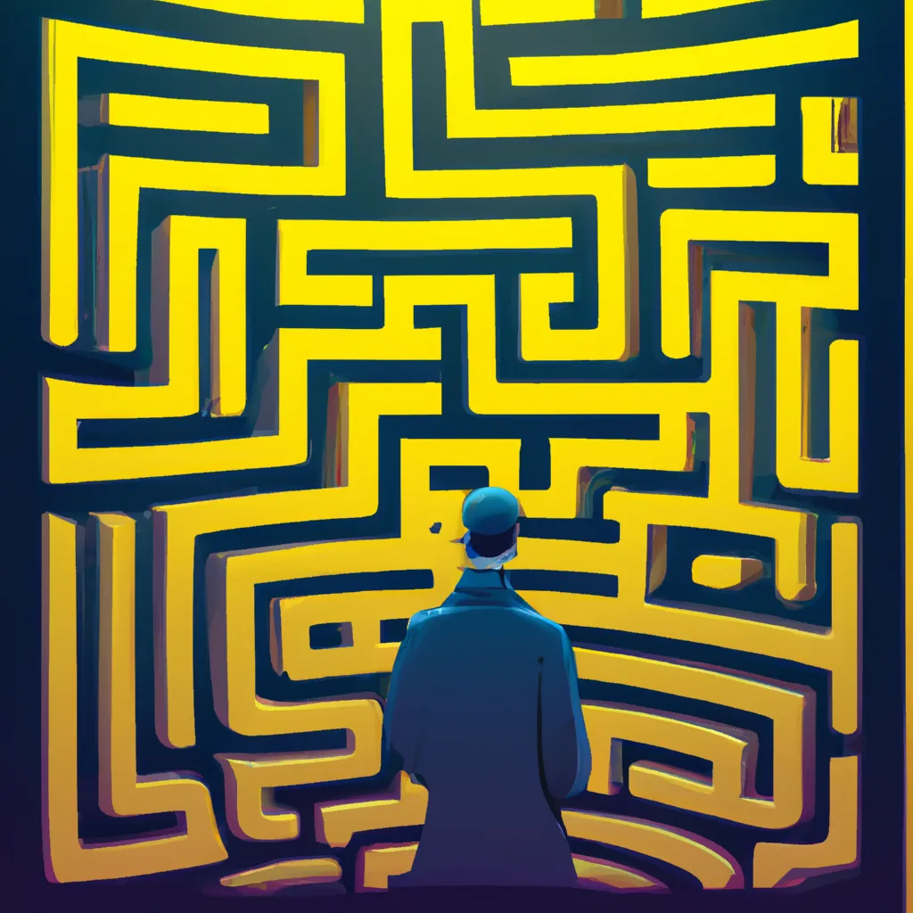 Prompt: A man in front of a Lyktion and it’s endless maze in the style of Rutkowski   