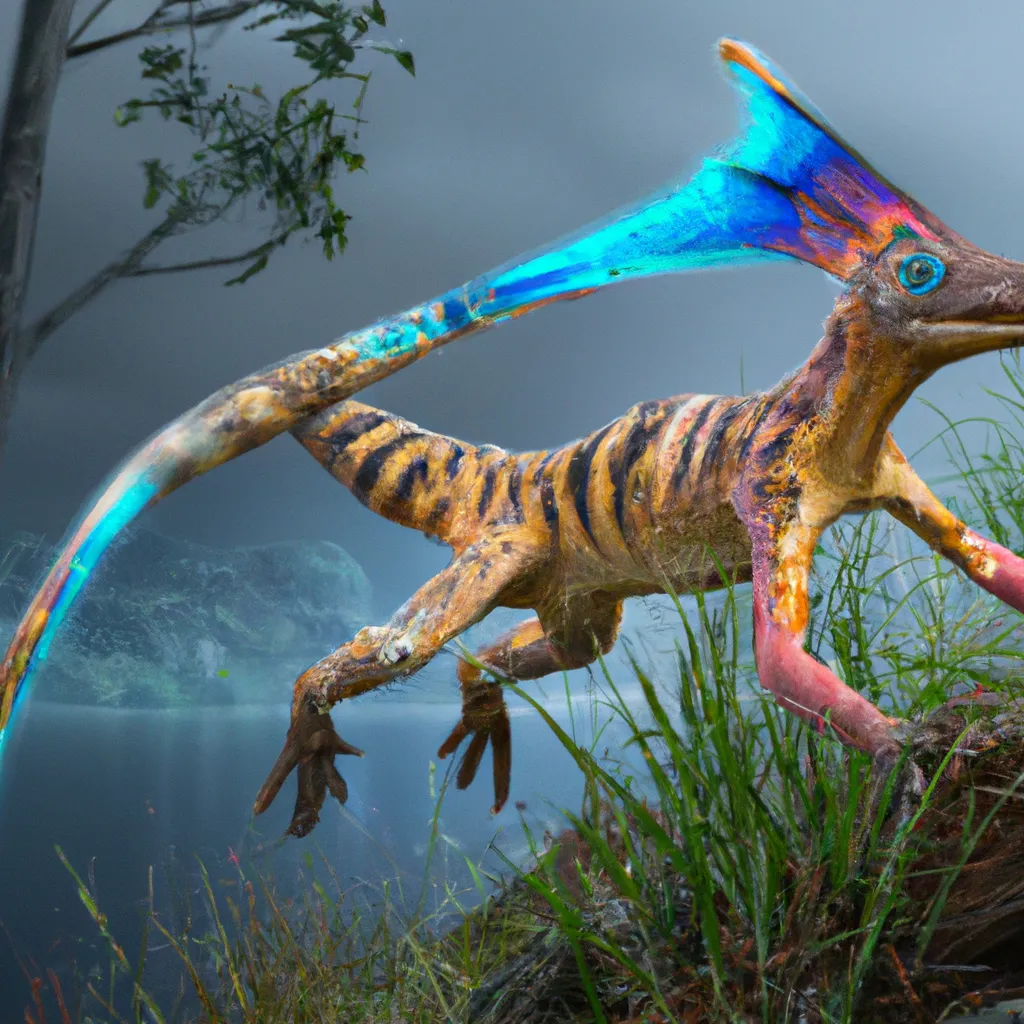 Prompt: ancient dinosaurus bioluminescence chimera of Sunda Flying Lemur macrauchenia Platypus, amazing, colorful patterned skin, dinosaur .  pre-historic, Full shot, Long shot, speculative evolution. Highly realistic, accurate anatomically correct paleoart, ultra-realistic CGI representation,  hyperrealistic, award-winning wildlife photography,  4k, trending on artstation, staged photography , scientifically correct