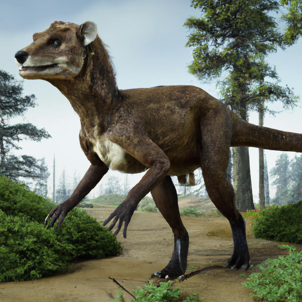 Prompt: a dinosaur chimera look similar to a wolf  and a jay , and similar to the Panthera pardus tulliana and  bear,  warning coloration on the skin, .  pre-historic, view of full body, Full shot, Long shot, speculative evolution. Highly realistic, accurate anatomically correct paleoart, ultra-realistic CGI representation,  hyperrealistic, award-winning wildlife photography,  4k, trending on artstation, staged photography , scientifically correct