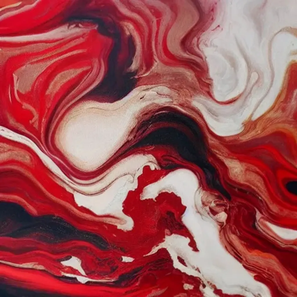 Prompt: a close up of a painting with red and white and gold paint, an abstract painting, by Johanna Marie Fosie, trending on unsplash, digital art, in the style of ross tran, organic swirling igneous rock, charli bowater and artgeem, trending on artstation