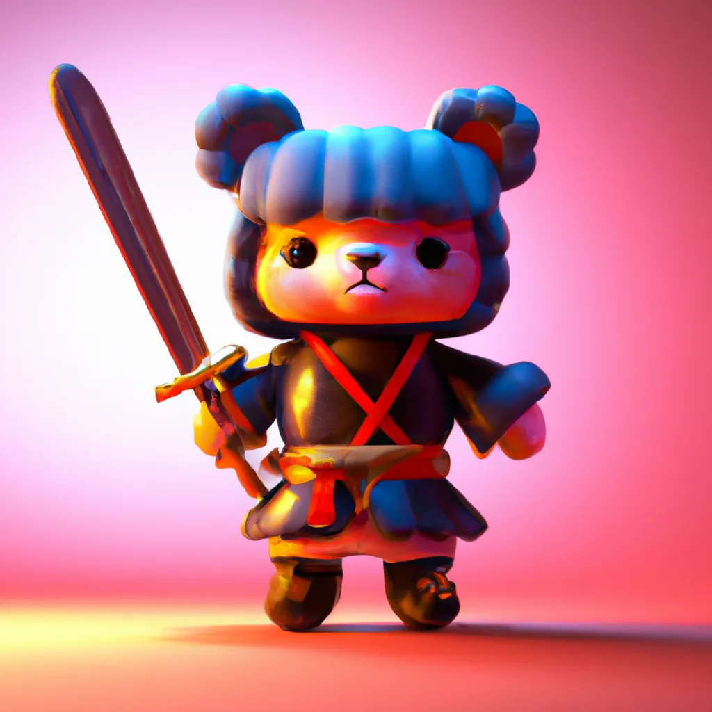 Prompt: cute chibi gummy bear in a samurai warrior suit, 3d render, Unreal engine