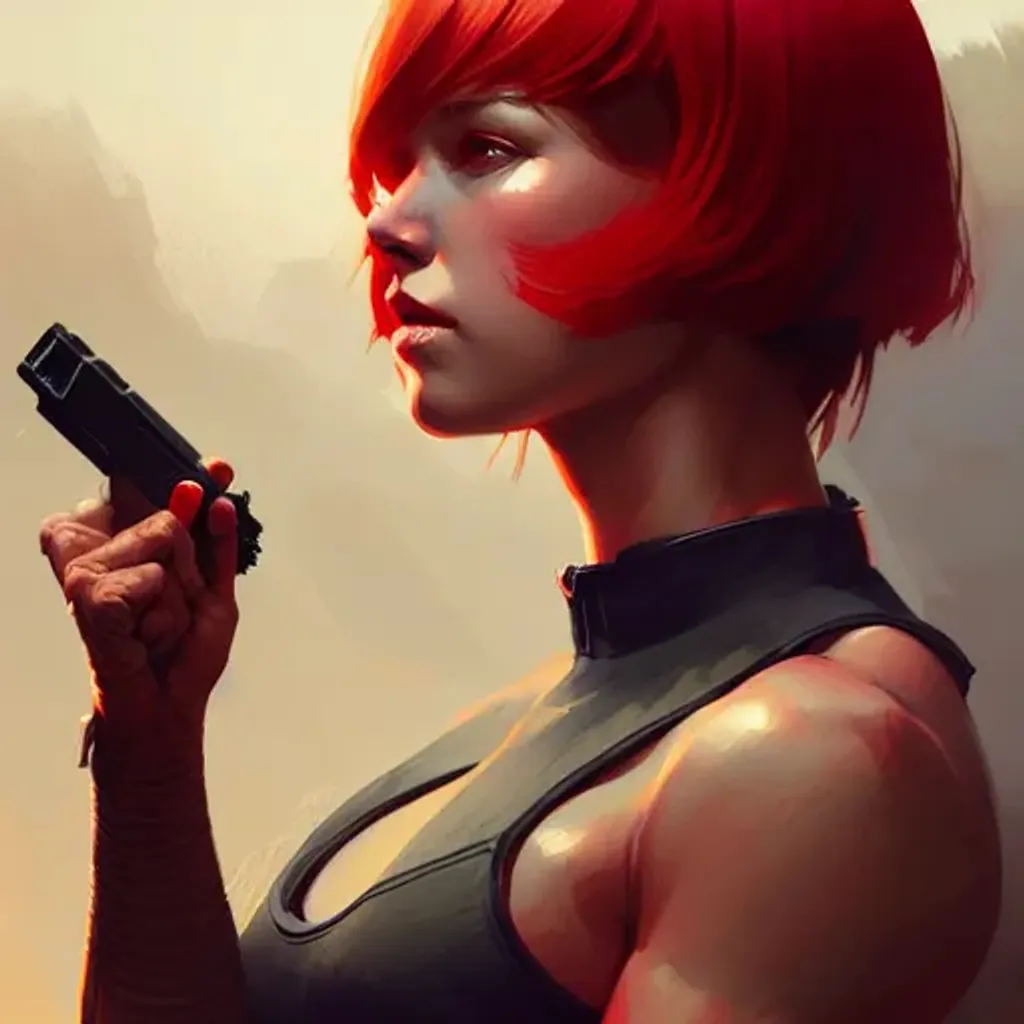 Prompt: a portrait of strong female hunter, short red hair, thighs, athletic, intricate, digital painting, artstation, highly detailed, concept art, illustration, ambient lighting, art by ilya kuvshinov, artgerm, and greg rutkowski