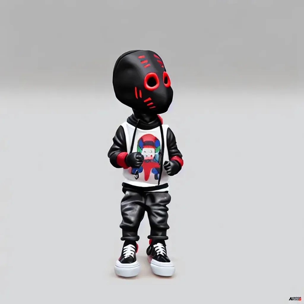 Prompt: A cute boy with black Jason mask on face wearing Gucci clothes with yezzy sneakers,toy figurine,hd, artstation1 