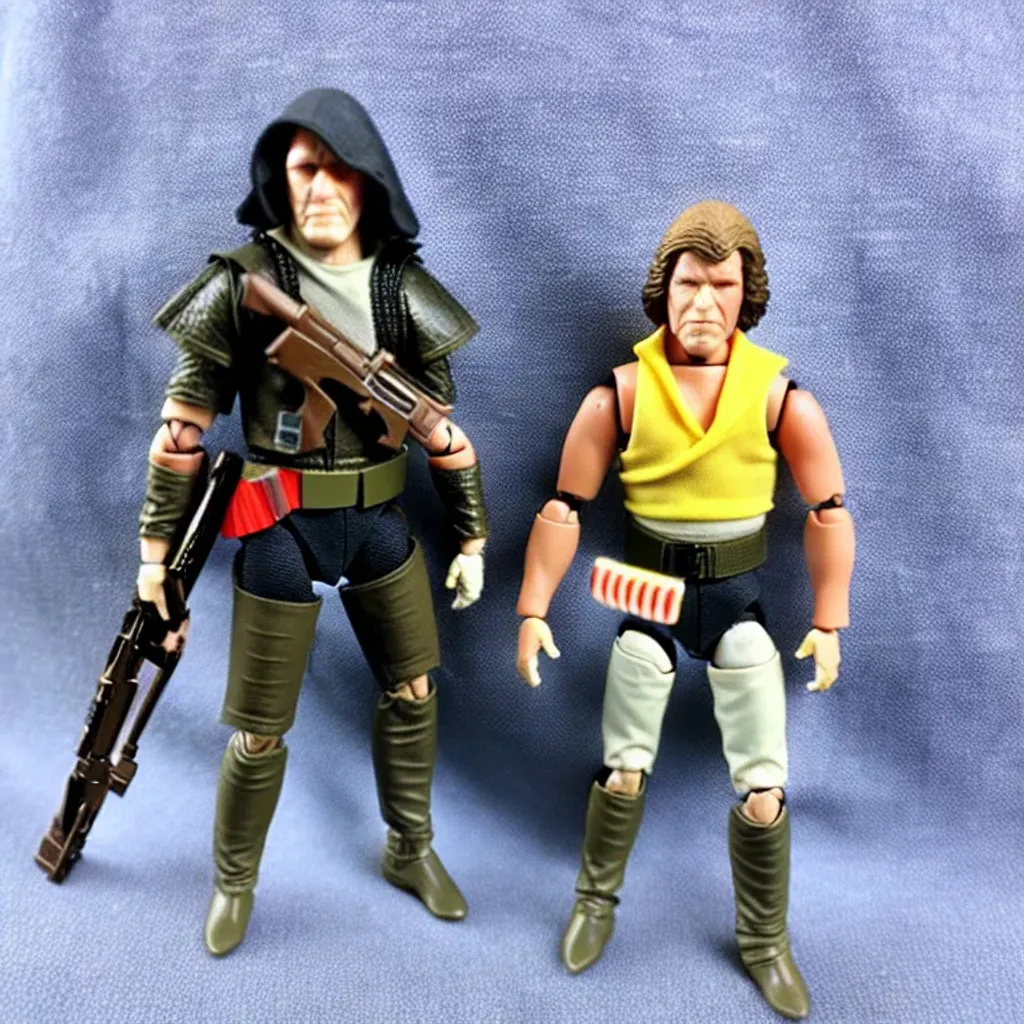 Prompt: 1980's action figure rebel syfy warrior with accessories 