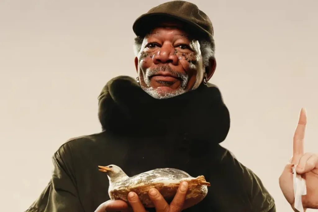 Prompt: Morgan Freeman Holding a Fat Duck, Cute, Realism, 4K, 8K, High Resolution