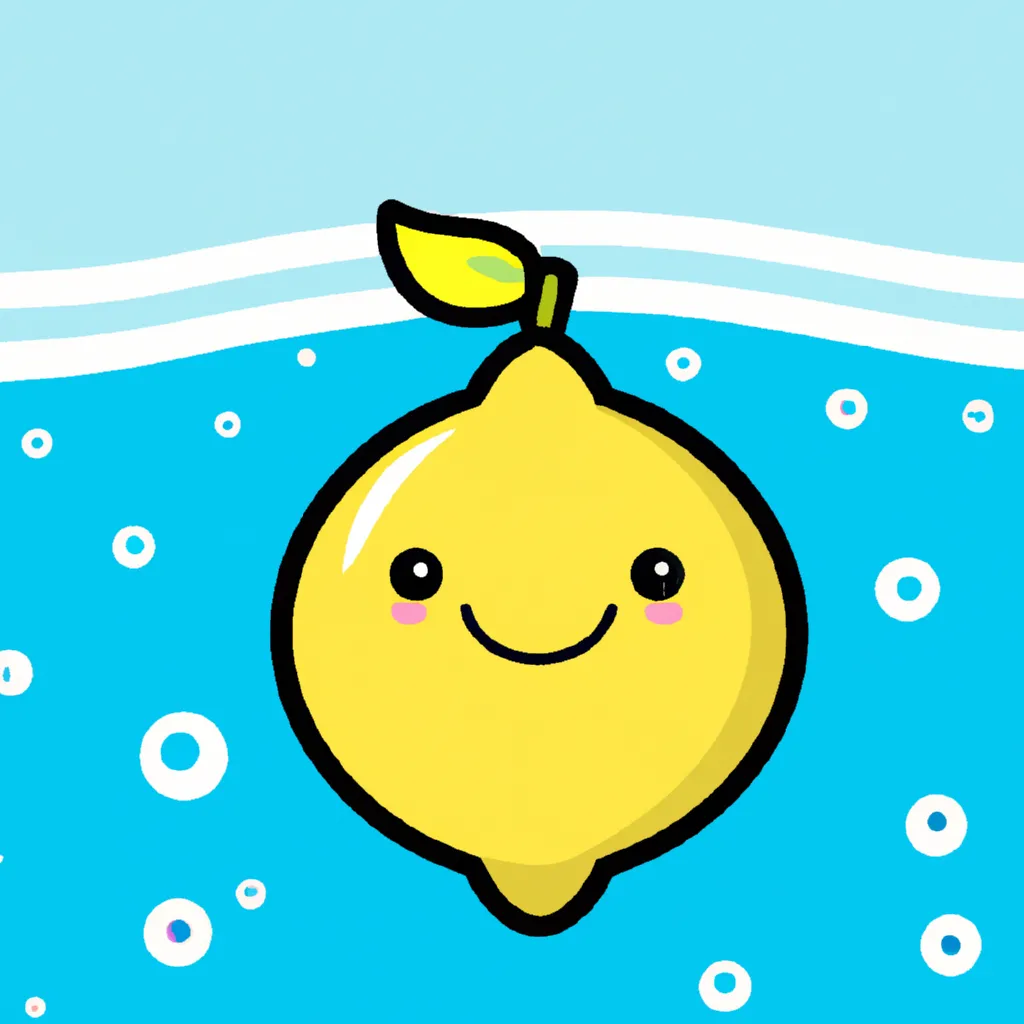 Prompt: lemon smiling while drifting under water in a pool, sanrio, cartoon, simple