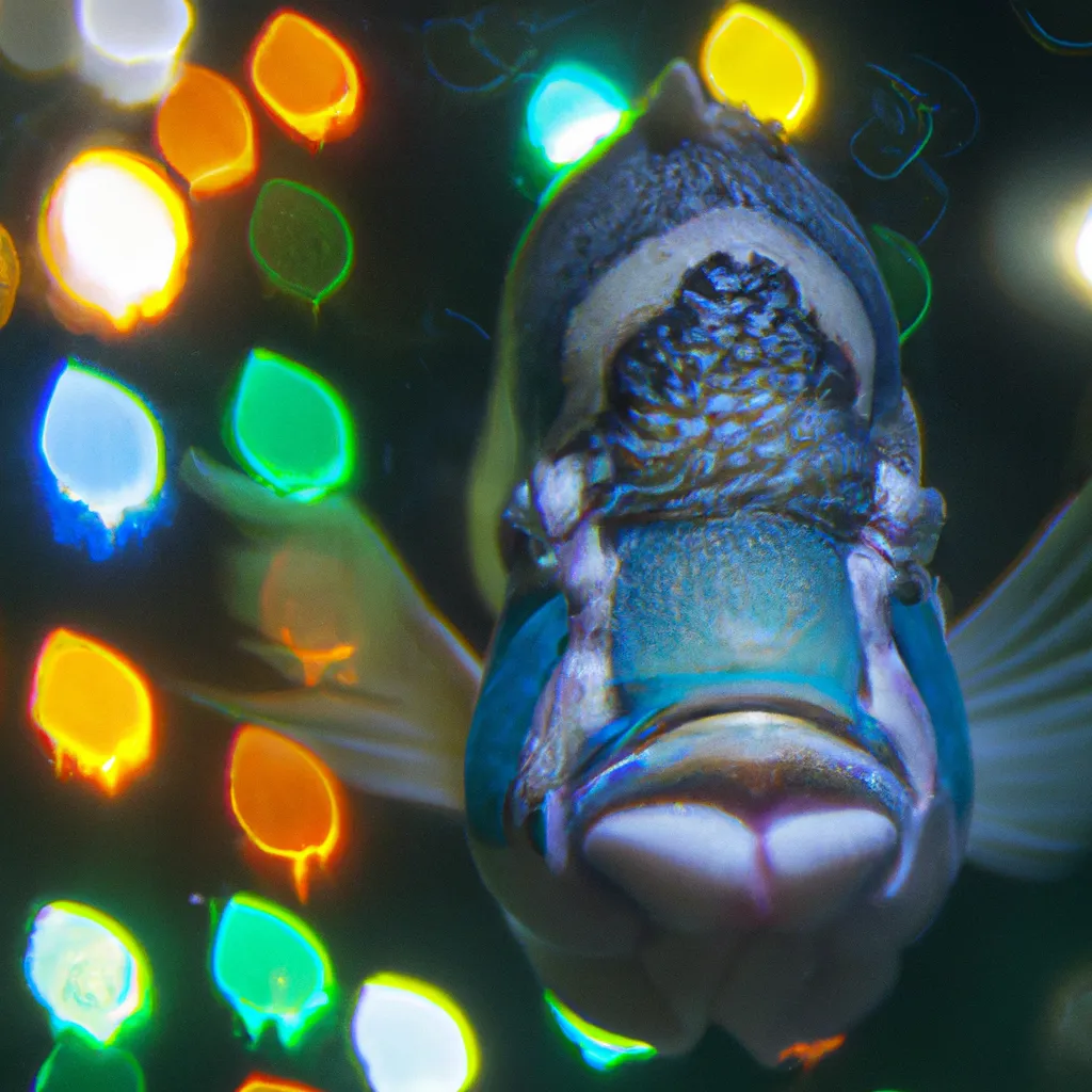 Prompt: gangster rainbow fish. Low light new york city downtown background, underwater