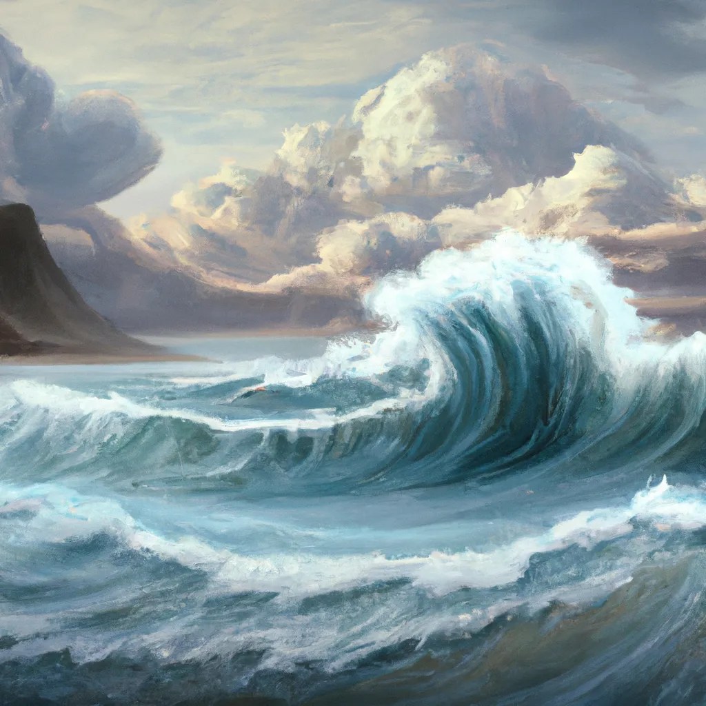 a painting of a large wave in the ocean, a matte pai... | OpenArt