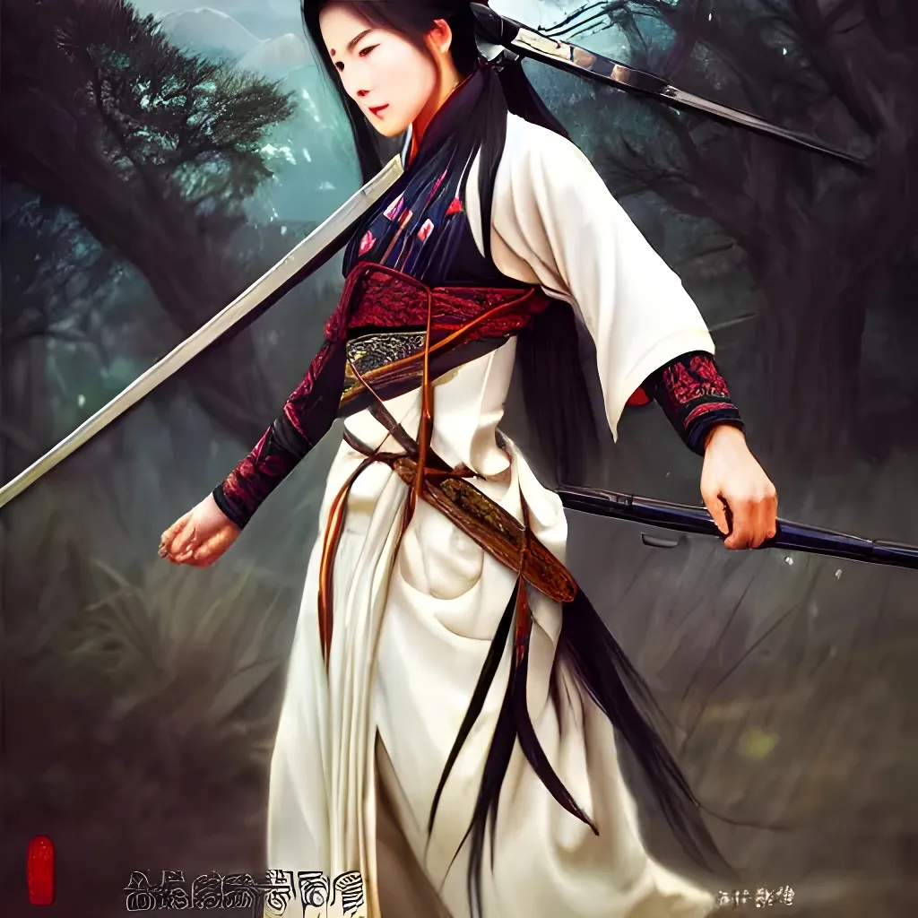 Prompt: An epic fantasy wuxia illustration portrait of a pretty beautiful Chinese female 20th century sharpshooter sniper soldier wearing tactical military hanfu in the countryside, full body xianxia, intricate linework, depth of field by Yoji Shinkawa, artstation, pixiv, artgerm, unreal engine, masterpiece, bright colours, high quality