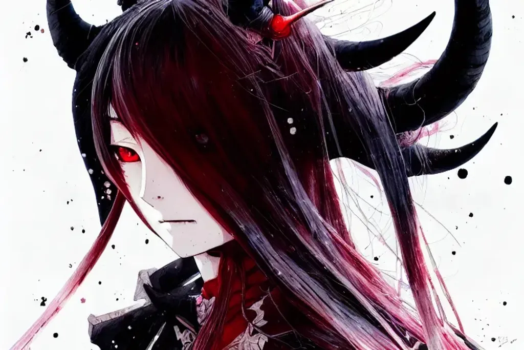 Beautiful Anime Girl With Black Horns And Long White Openart