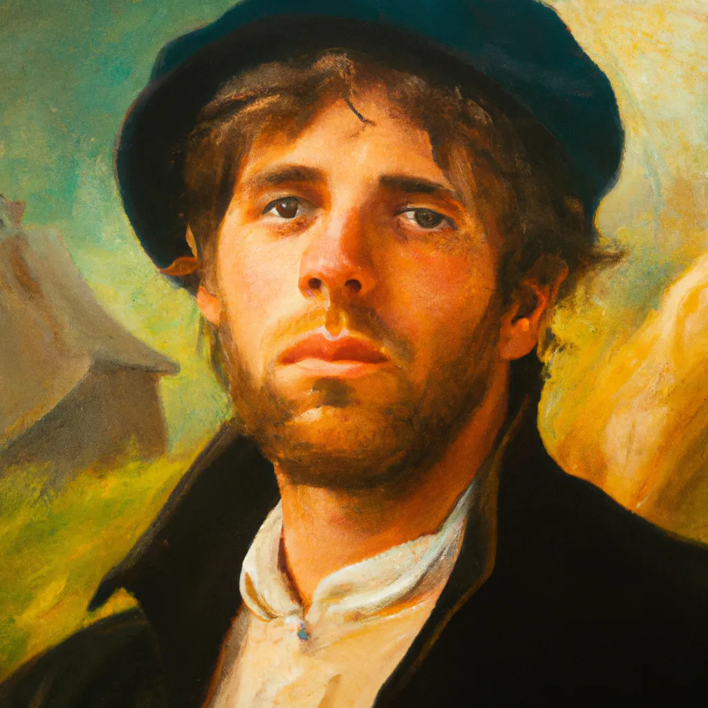 Prompt: cosy, professional Painting, , Young, amish man,  Messy Hair, detailed face, detailed lips, detailed nose, looking at the viewer, in the sea,  sun rays, s, by Pierre-Auguste Renoirb, nostalgic lighting, centered