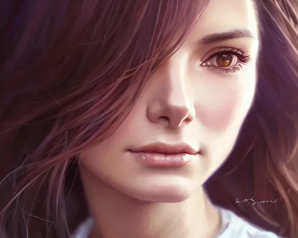 Prompt: Closeup face portrait of a {Young Sandra Bullock}, smooth soft skin, big dreamy eyes, beautiful intricate colored hair, symmetrical, anime wide eyes, soft lighting, detailed face, by makoto shinkai, stanley artgerm lau, wlop, rossdraws, concept art, ultrahd, digital painting, looking into camera