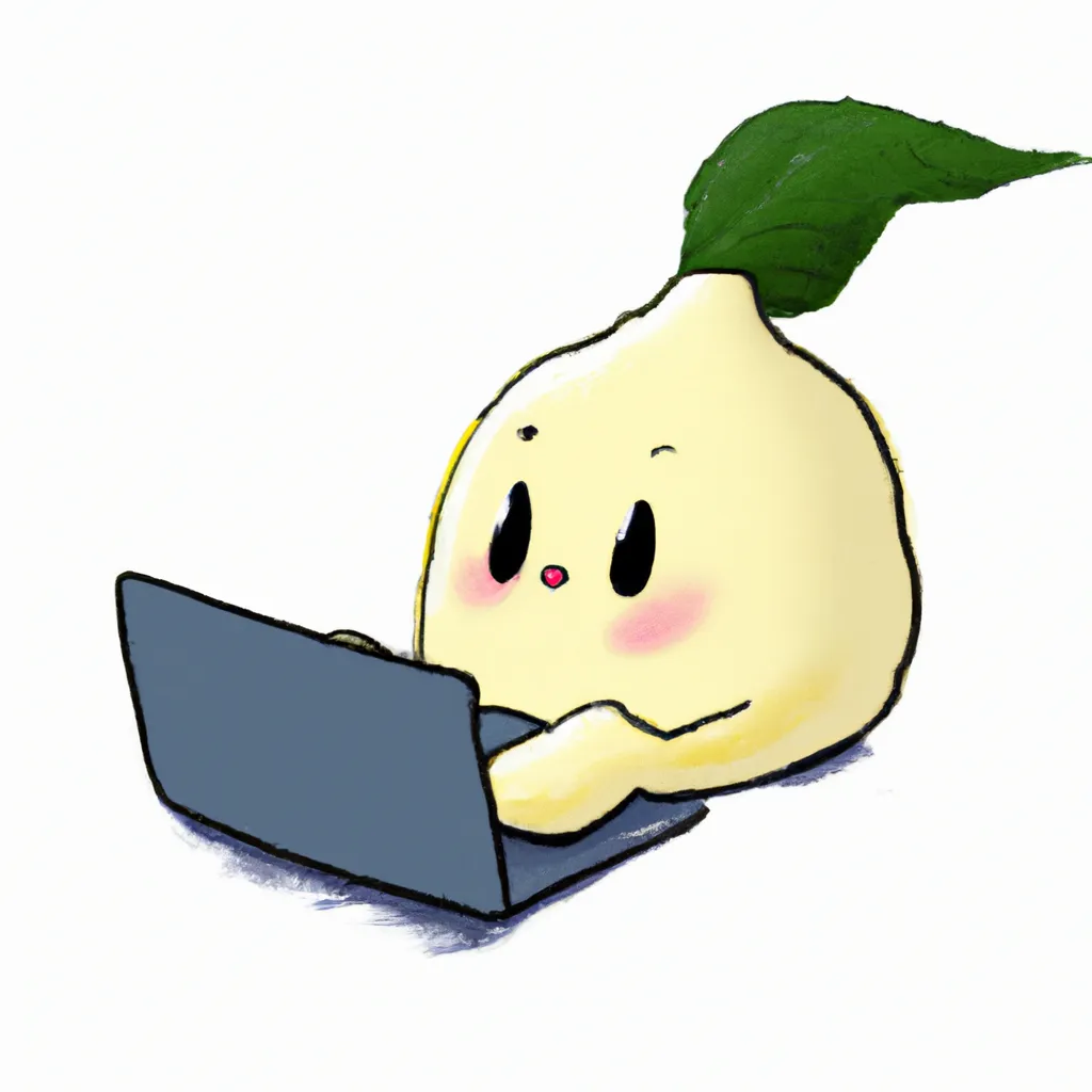 Prompt: Cute lemon with kawaii face typing on a computer, simplistic design