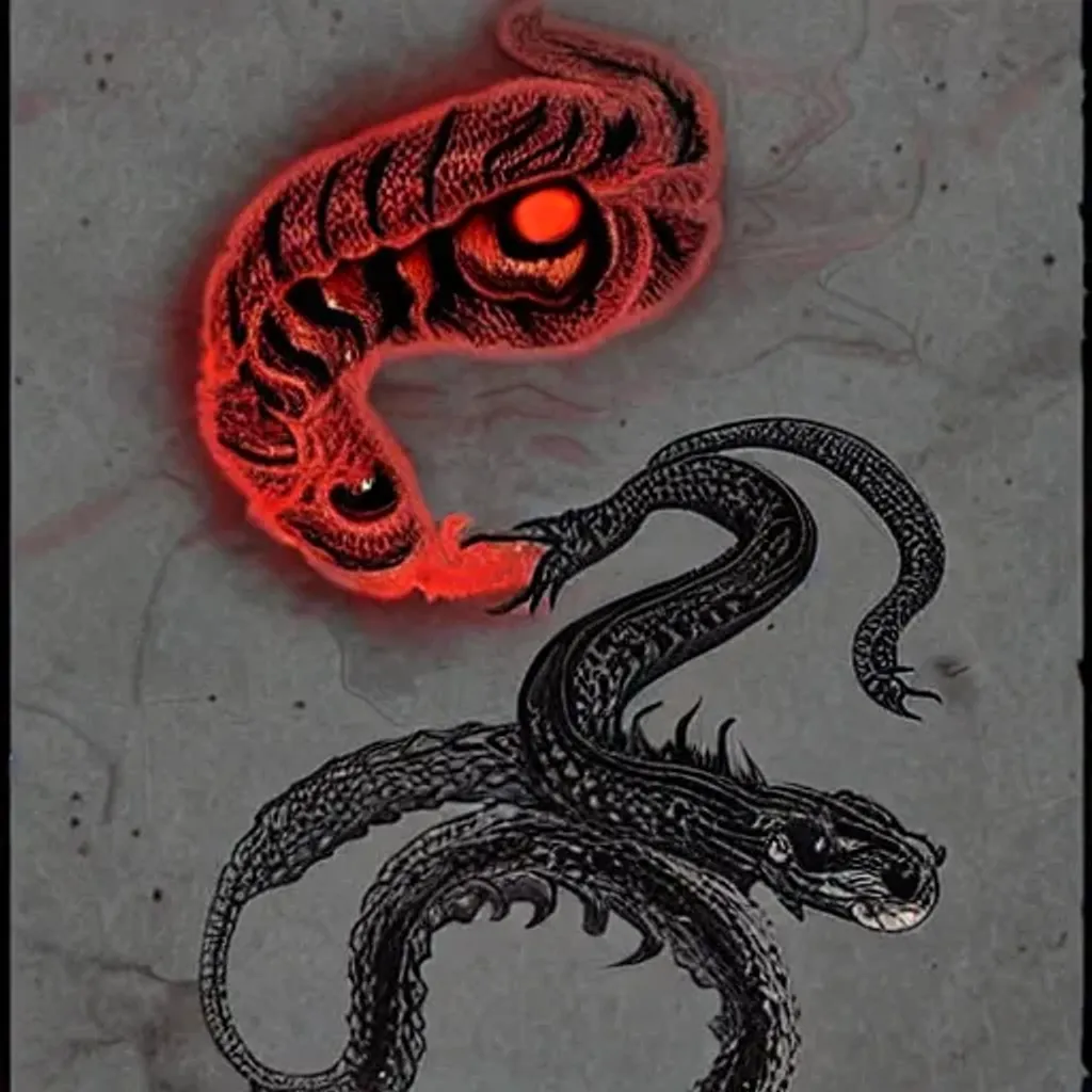 Prompt: Black Snake, Red Eyes, Cursed Energy, Occult, Leech, Oil Sludge. by Fracesco Valei.