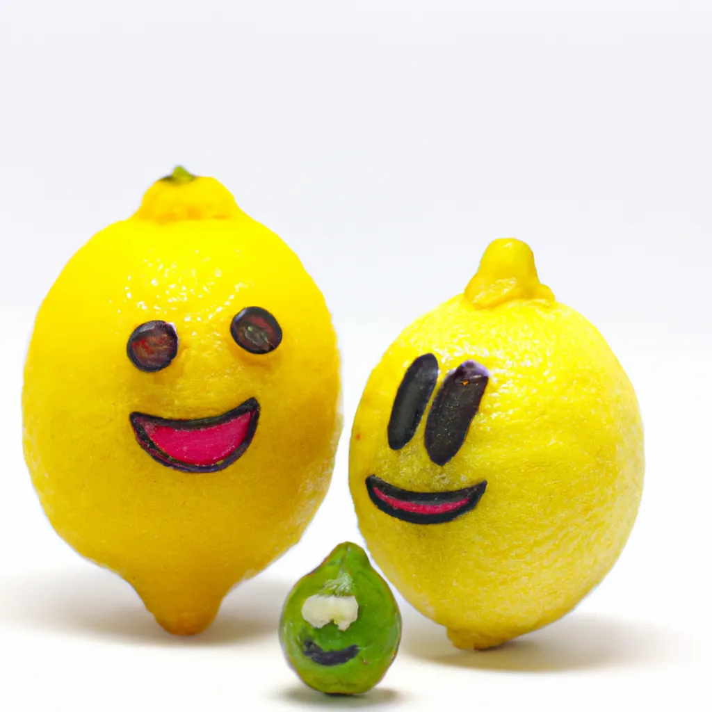 Prompt: A smiling Lemon Mother and smiling Lemon Father cherishing their Lemon baby.