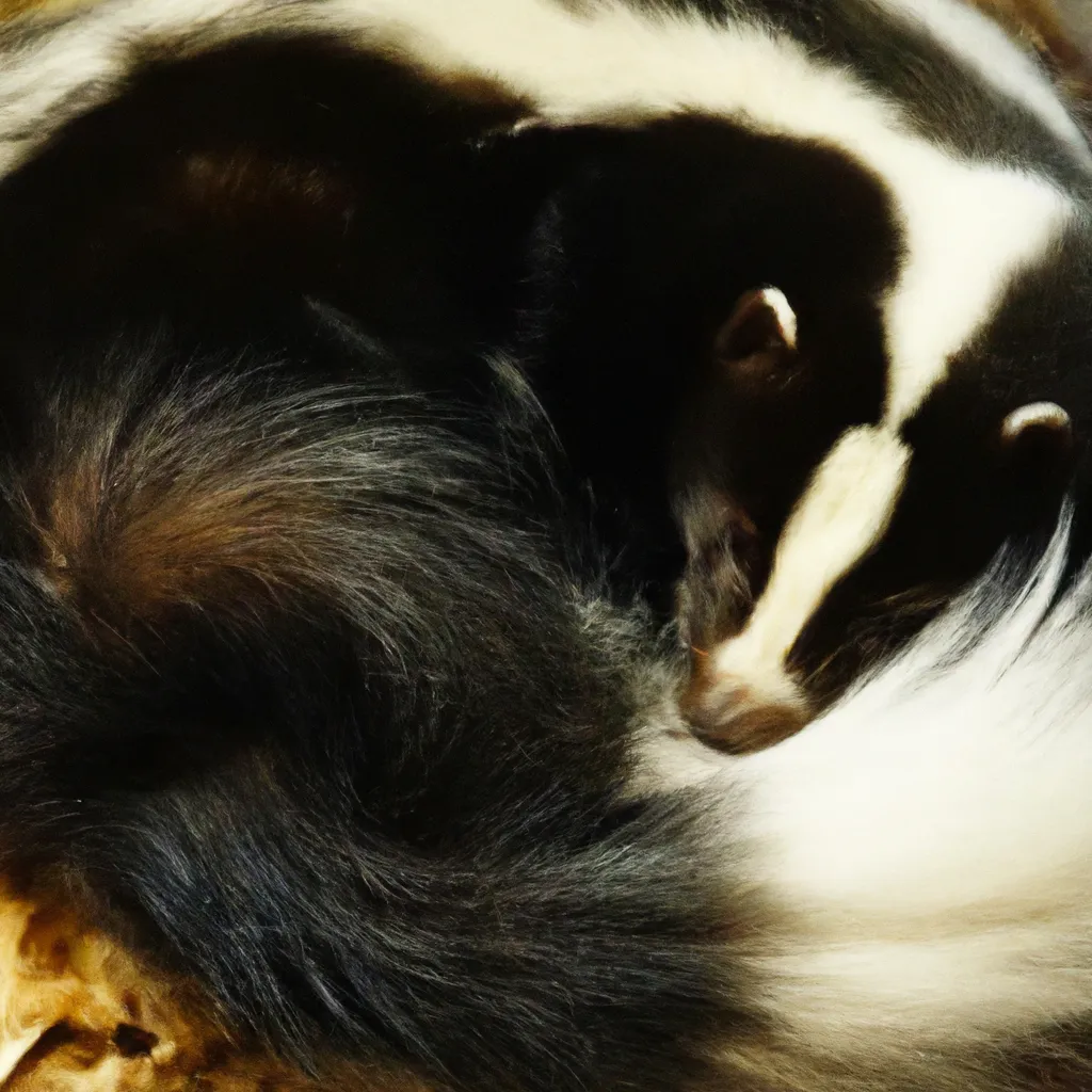 Prompt: a cute skunk is sleeping curled up