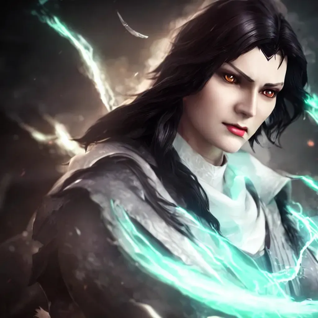 Prompt: gorgeous mature priest woman with raven hair and glowing white eyes, unreal engine, splash art, epic video game concept art