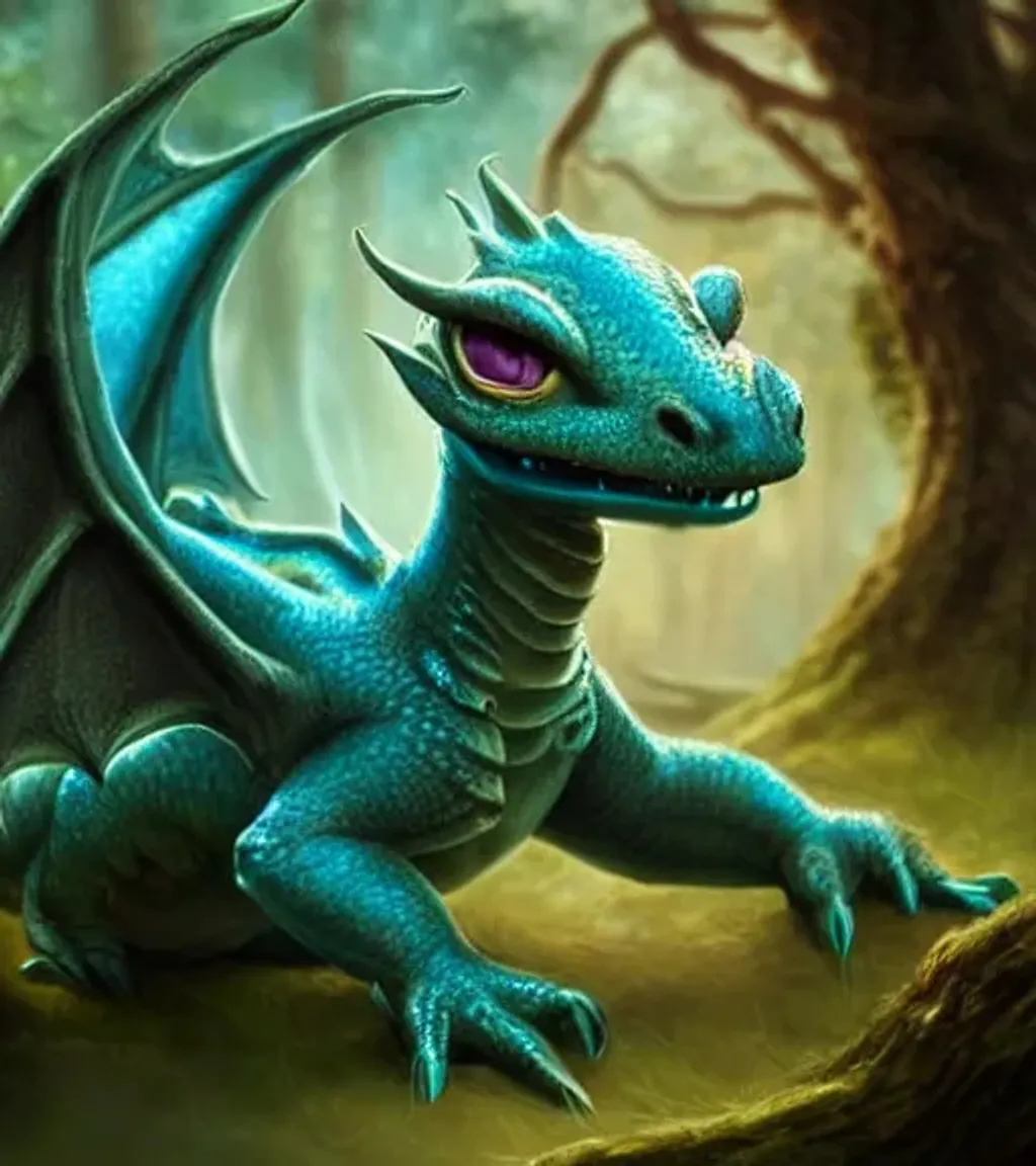 Prompt: Cute Teal baby dragon, fantasy creature, large adorable eyes, magical forest background, Photorealism, proportional feature, realistic features, Magical Lighting, Bokeh effect, RTX, CGI, Rich Deep Colors, Epic LOTR Environmental Fantasy Character concept Art, Insanely Detailed and Intricate Award-Winning Realistic Matte Oil Painting by pixar, James Chadderton, Michał Karcz, Miguel Membreño, Trending on Artstation, Epic Deviantart Fantasy