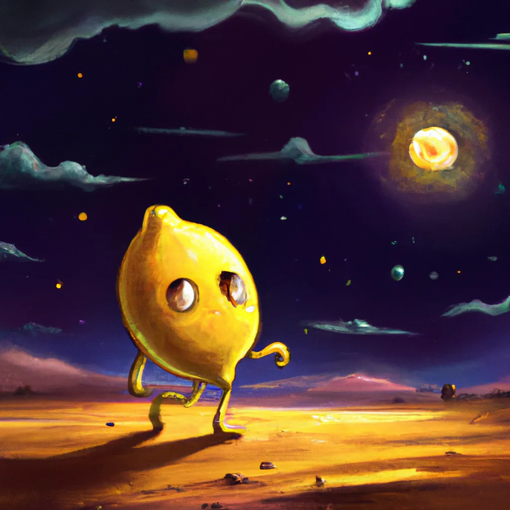 A disney character design art of a lemon walking in openart