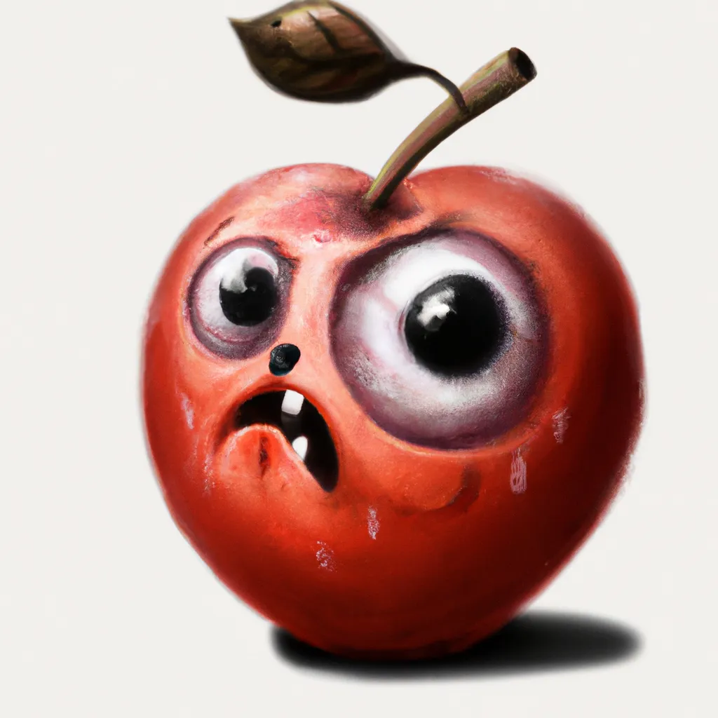 Prompt: a scared apple, digital art