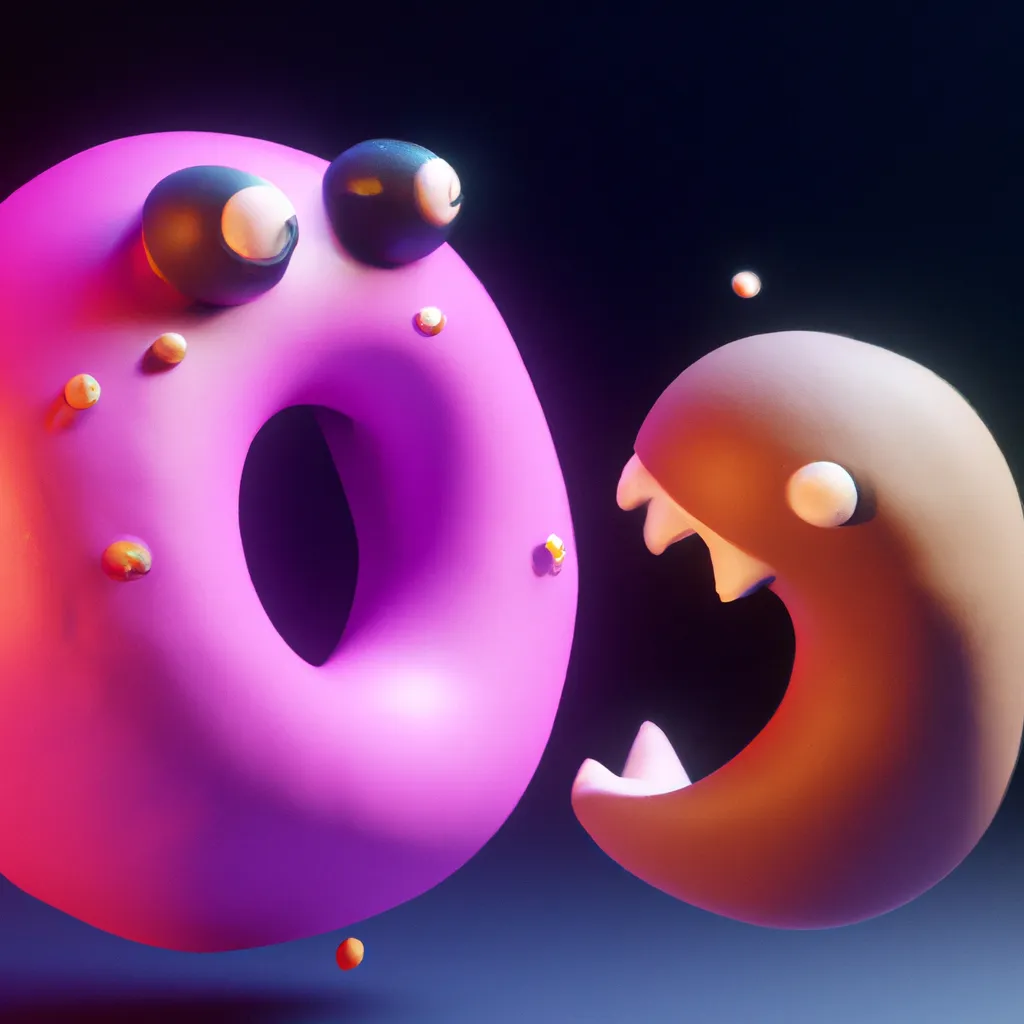 Prompt: Cute Donut monster is angry with her wife, bioluminescent, sharp focus, cinematic, extremely detailed, smooth, cute 4d rendered, trending in artstation