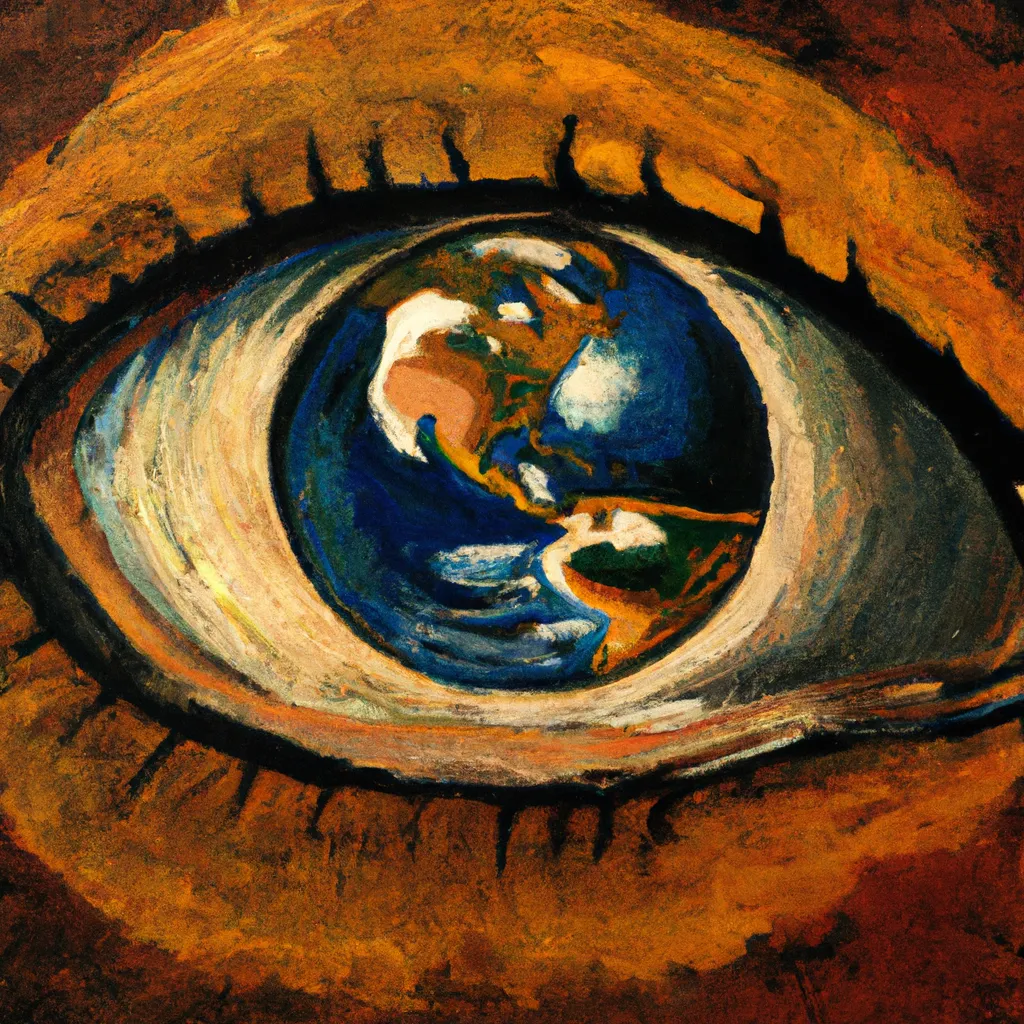 Prompt: Earth as an Eye, a sharp, detailed, textured oil painting by Salvador Dali