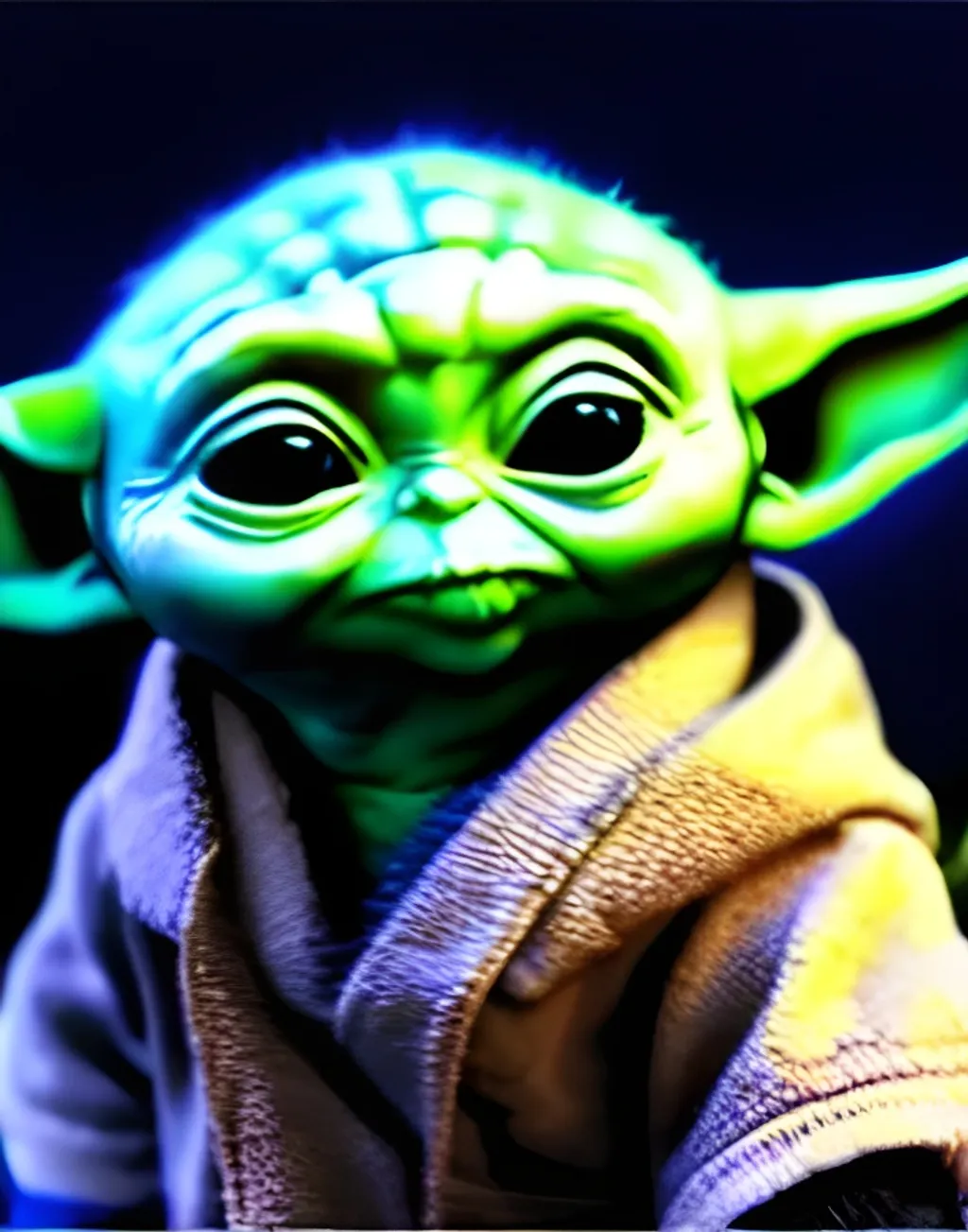 Prompt: Baby Yoda using force power, portrait, 4k,splashart 