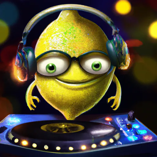 Prompt: cute lemon is a dj in a nightbclub, full body, eyes, digital art, 3d, realistic