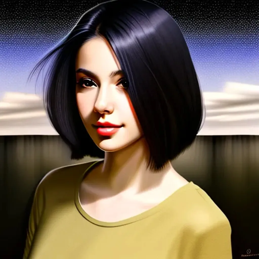 Prompt: SamDoesArt a girl, hispanic, black hair, short hair, brown eyes, pale olive skin, t-shirt, rounder face, cute, city, night, rain, HDRI, masterpiece, smooth, sharp focus, illustration, golden ratio.