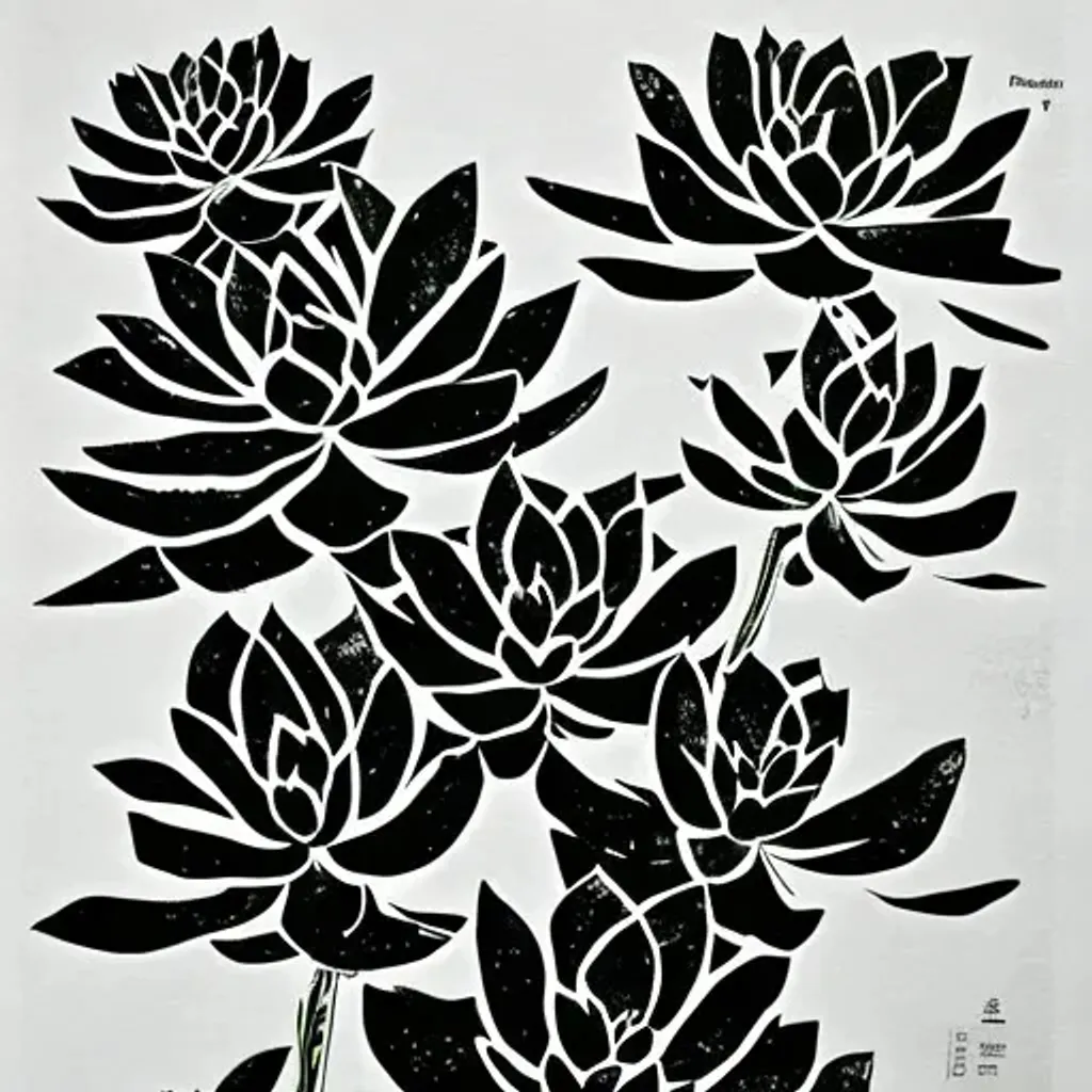 Prompt: Succulent screenprint by Florence Broadhurst 