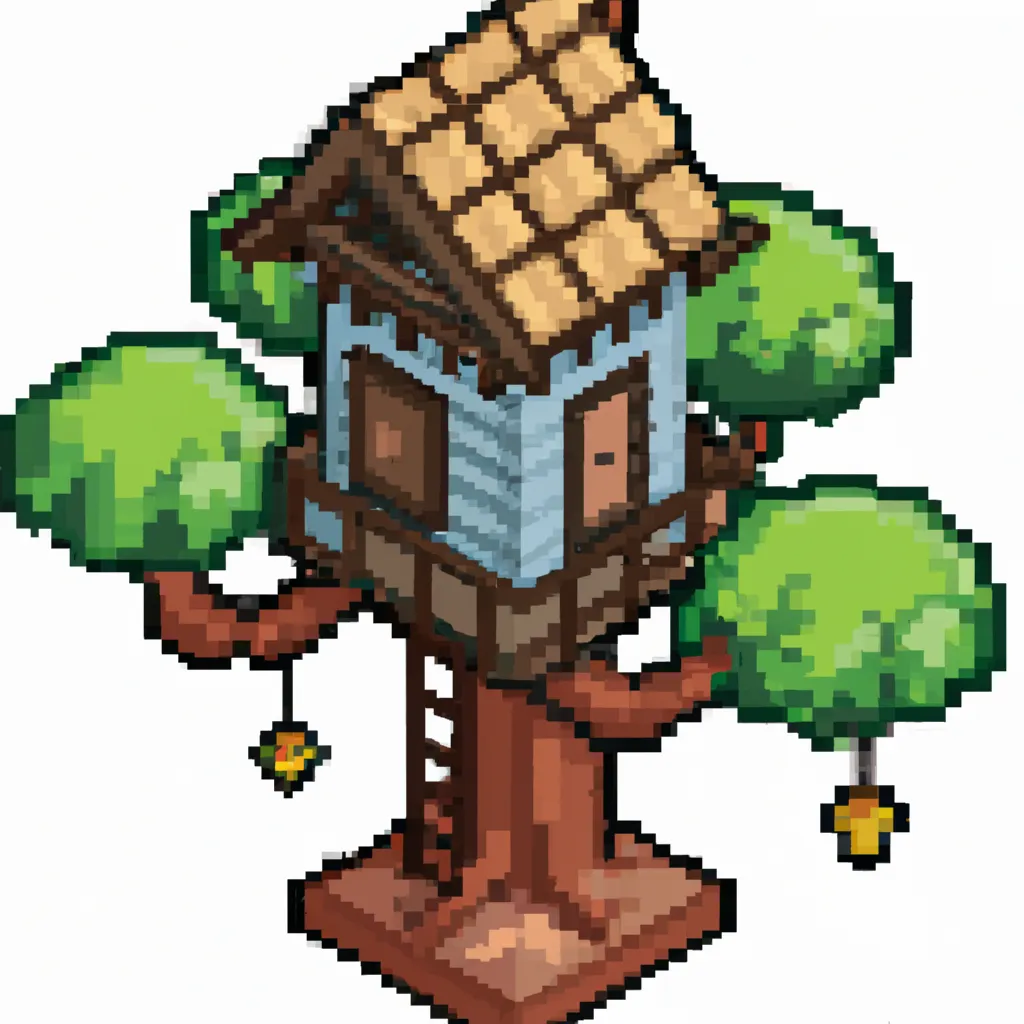 Prompt: tree house, isometric, pixel art