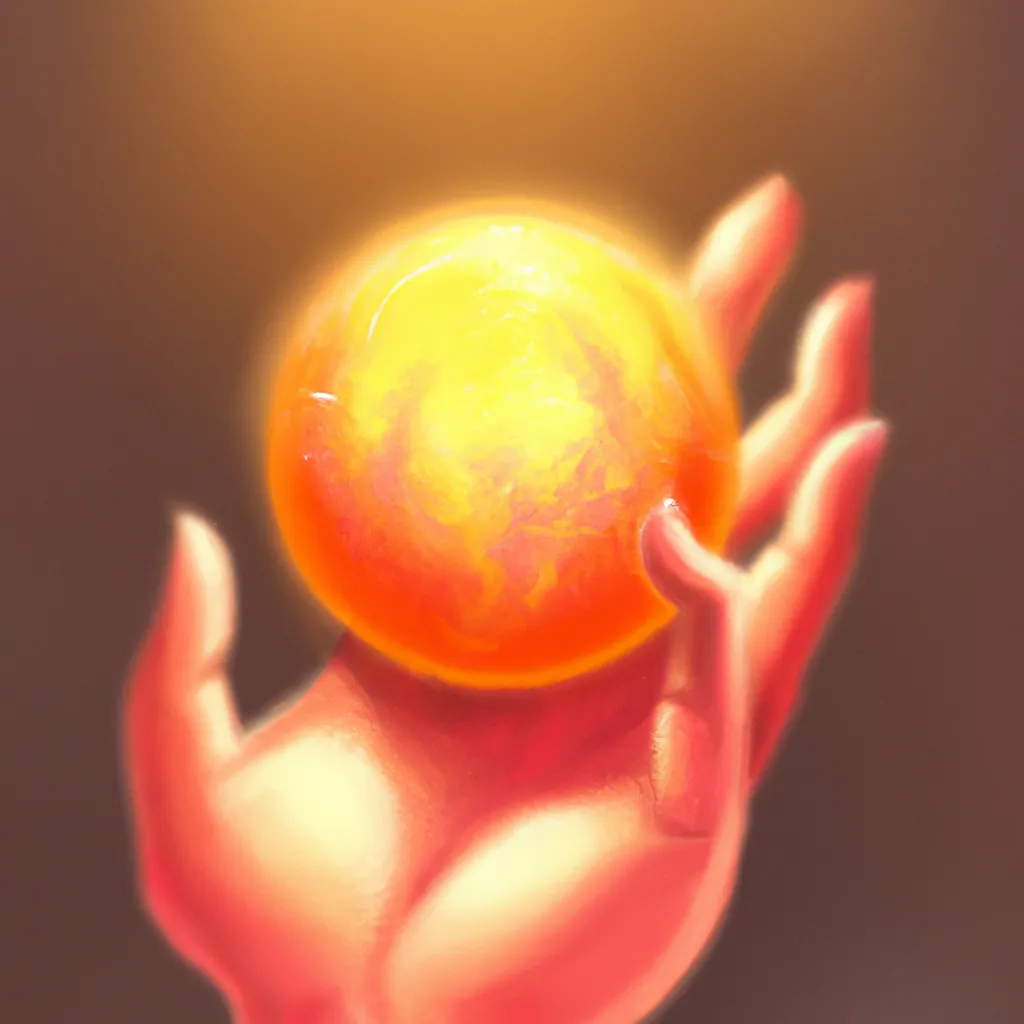 Prompt: a hand holding a bright flaming orb, raytracing, realistic, detailed, oil on canvas