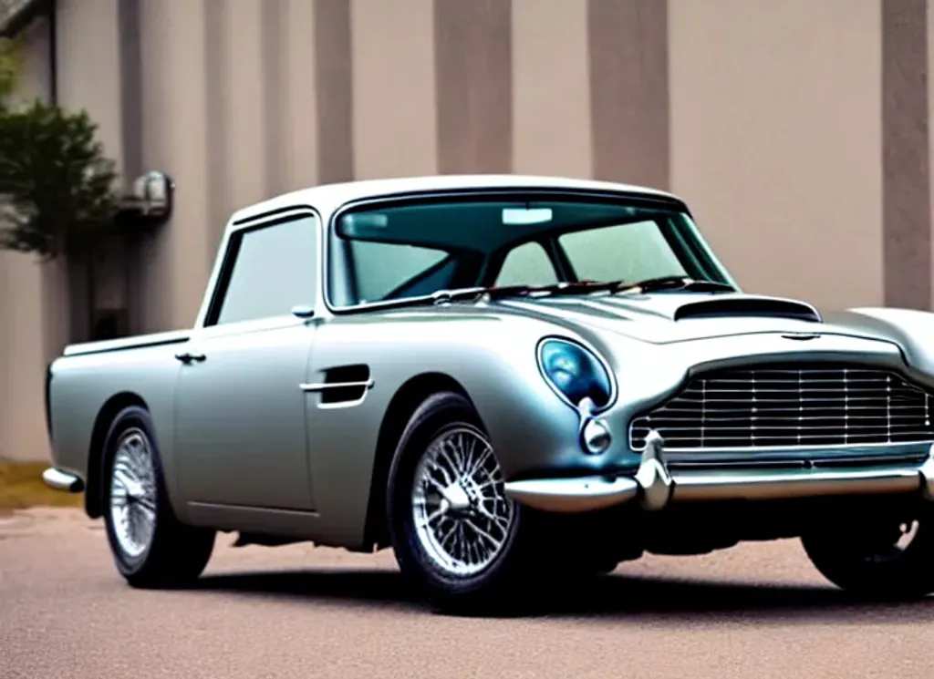 Prompt: A photograph of an bakkie inspired by the Aston Martin DB5