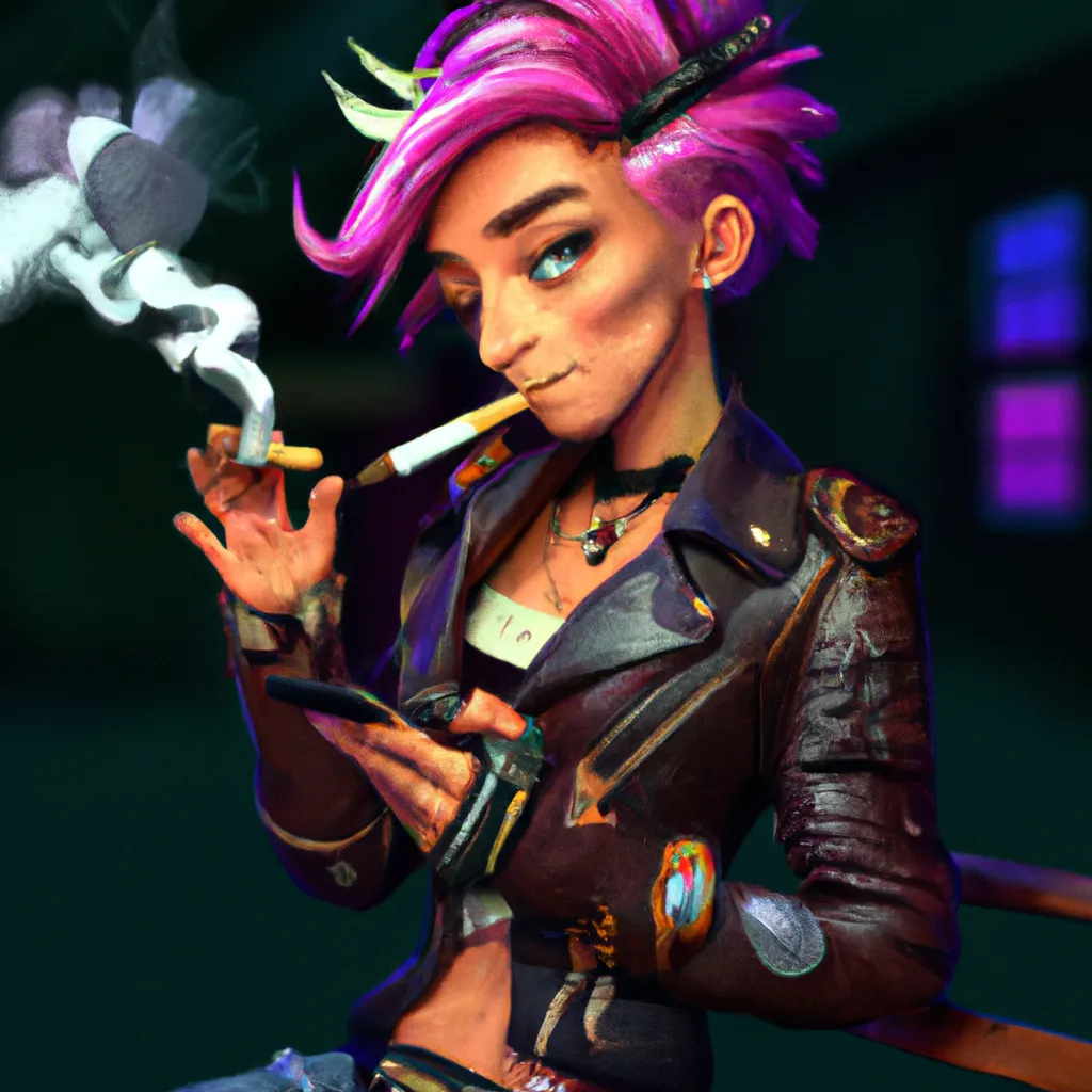 Jinx from league of legends wearing a leather jacket... | OpenArt