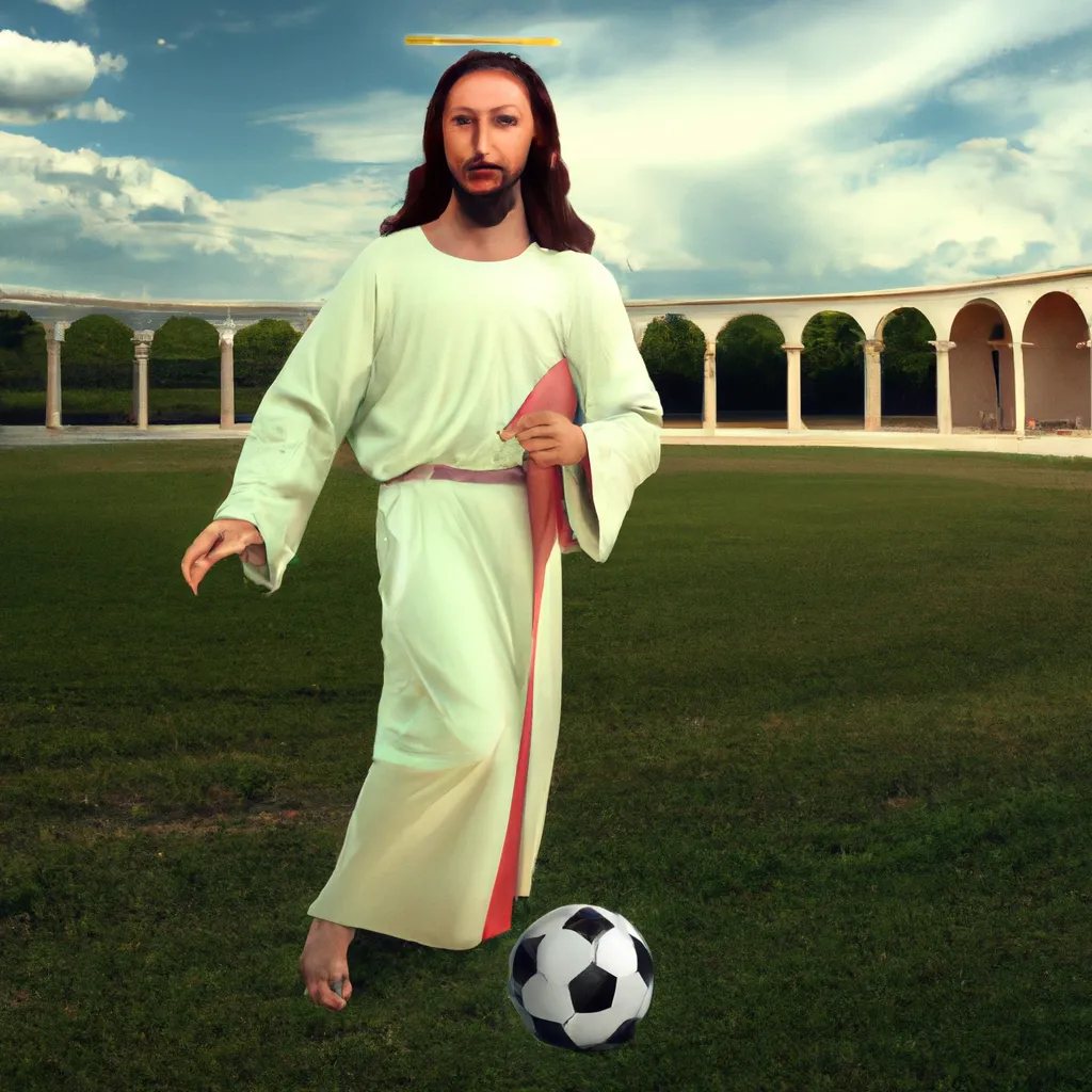 Prompt: Jesus Christ playing soccer, photorrealism, 8k