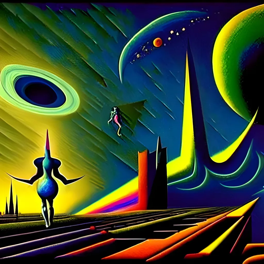 Prompt: My little pony!

Impressive cubism Oil painting matte painting in the style of Dave McKean, Juan Gris, zdzisław beksiński, Tim Burton, Greg Rutkowski, Sho Murase, Dan Mumford. 

Inspired by outer space. 

Futuristic, epic, legendary,  cosmic, glowing, neon, cyberpunk, glitter, flashing, storms, milkyway, supernova, astronaut, space, galaxy, interstellar, universe, space, alien,  UFO, black hole, planets, holographic, astral, cinematic stunning intricate, mathematical, detailed, dramatic, atmospheric maximalist.