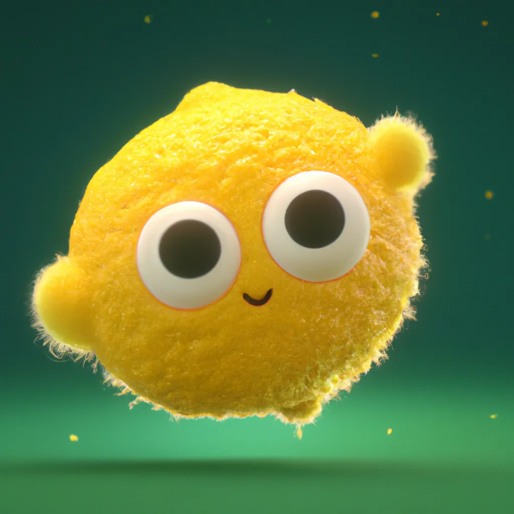 Prompt: cutest extra fluffy 3d Lemon creature on earth with large eyes, Soft and poofy. Unreal engine. Cinema 4d. Cinematic. Pixar