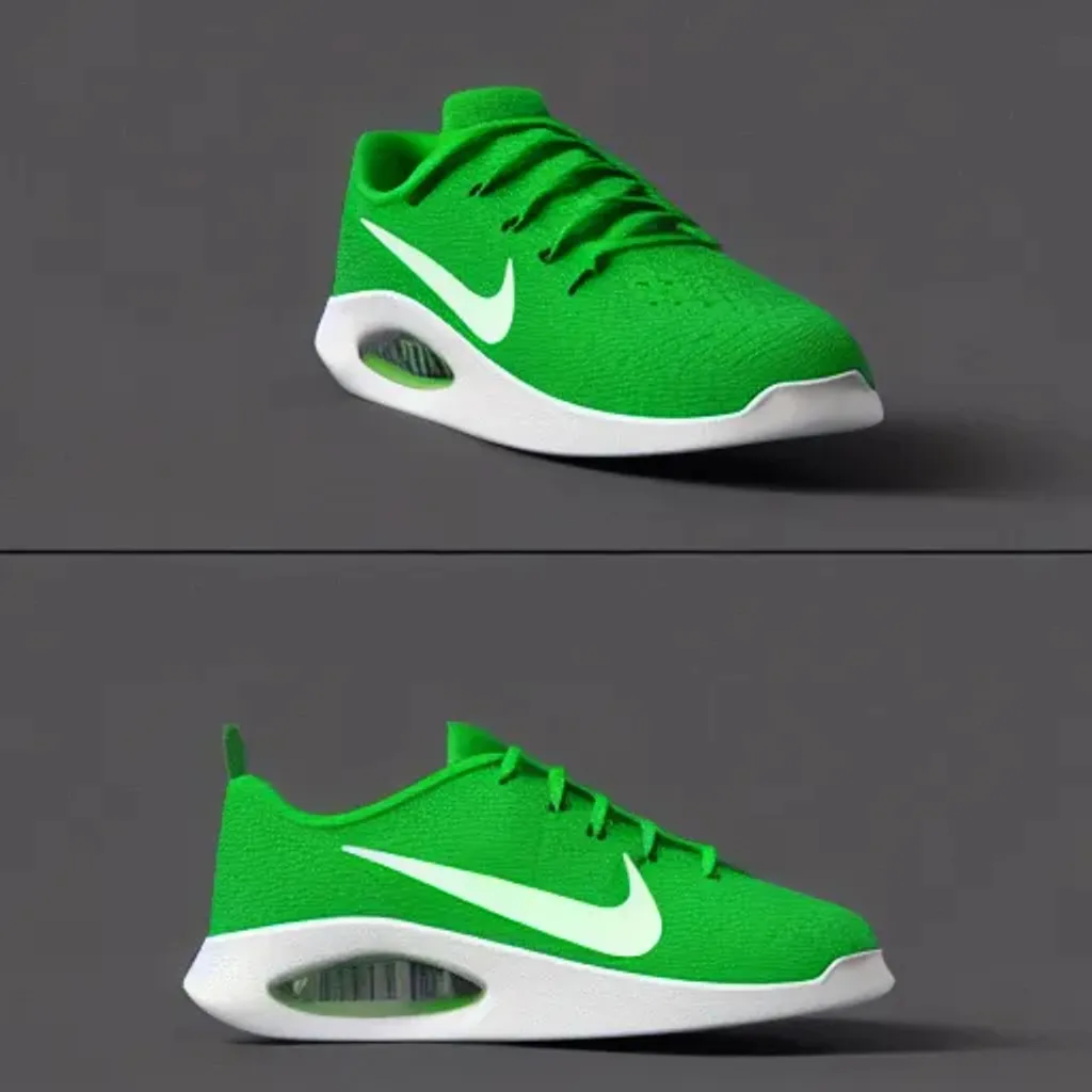 Prompt: green nike shoe. clear white background. hd octane render, isometric 3d.