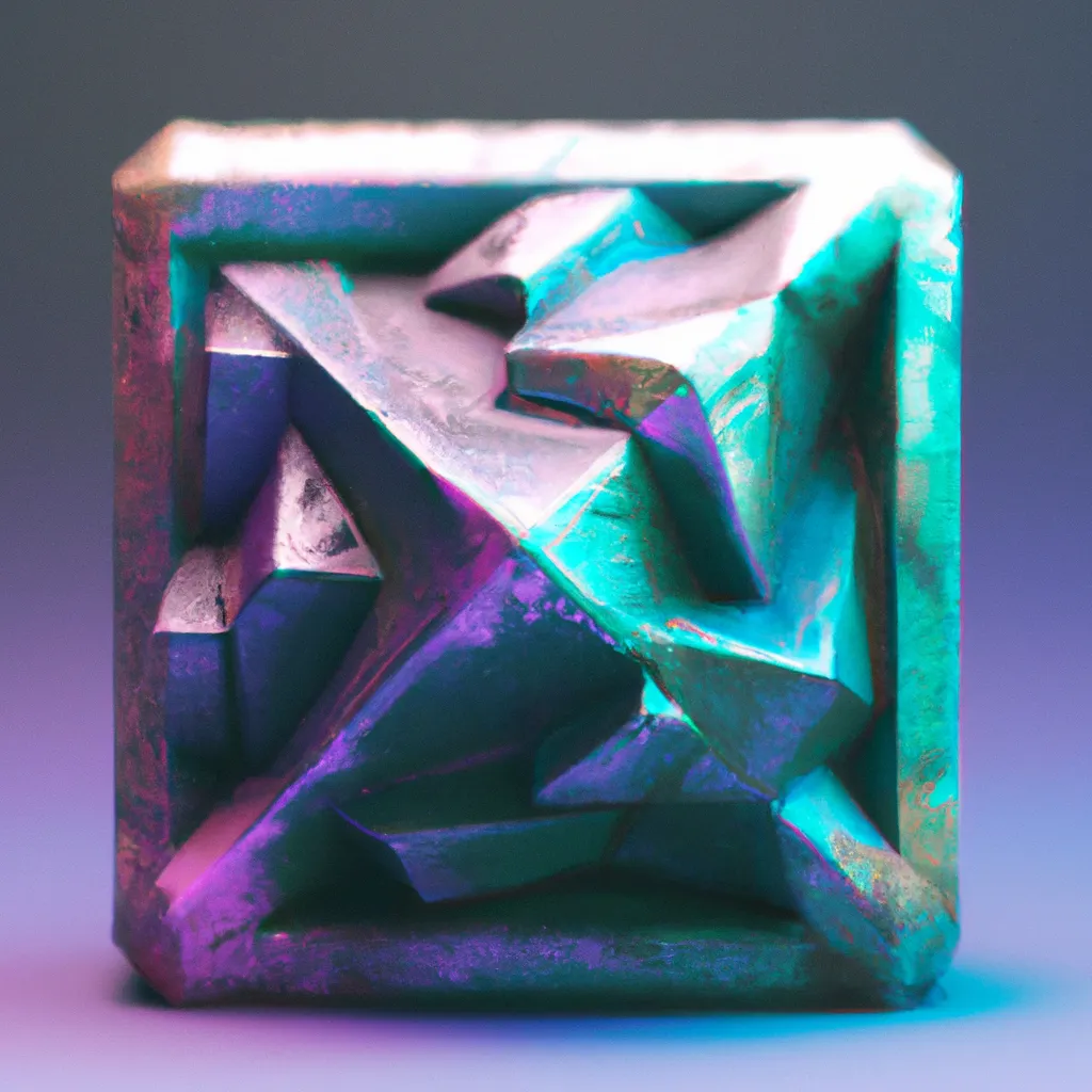 Prompt: Math shaped sculpture, professional photography, octane render, rough texture, digital art, cyan and purple, frontal view, profile picture