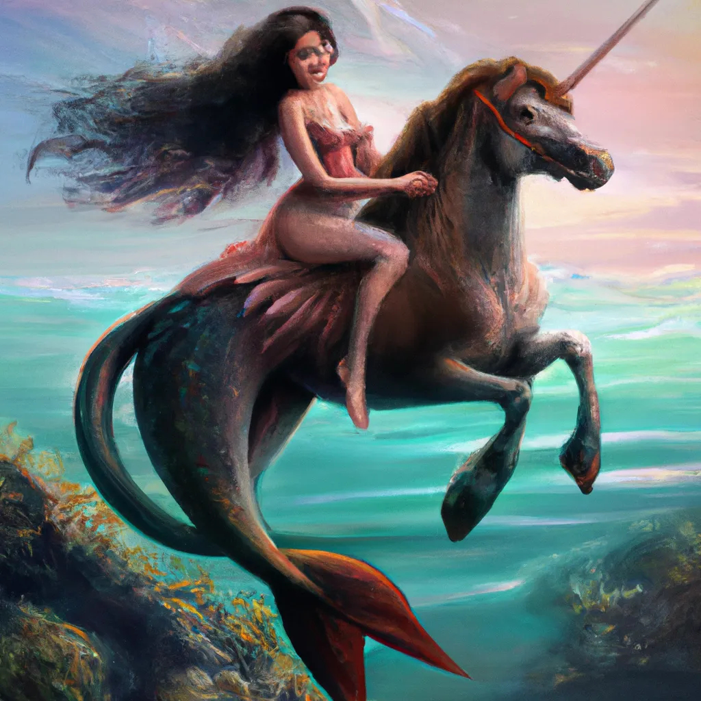 Prompt: A mermaid riding a centaur, digital art, very detailed, fantasy illustration, hyperrealist, anime style