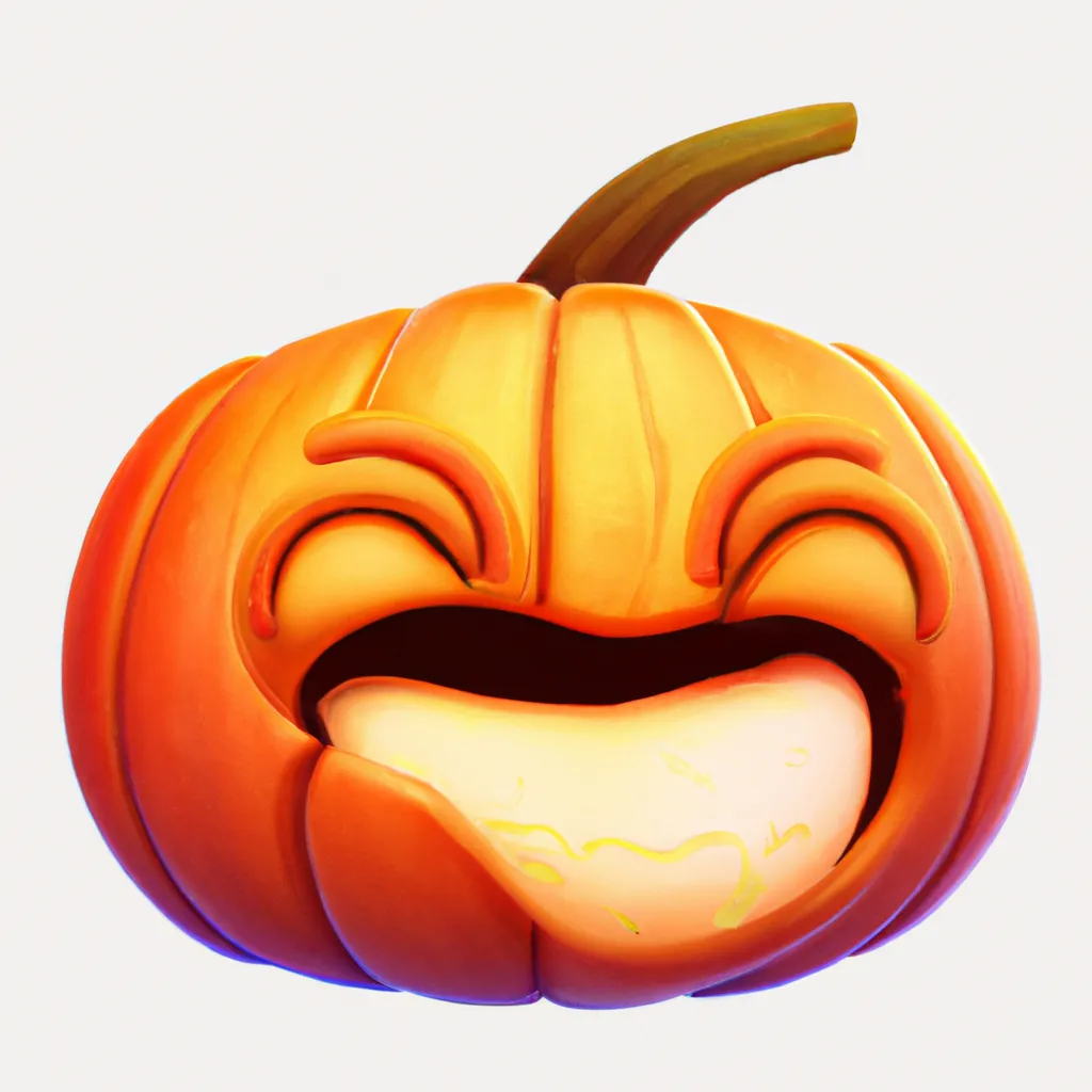 Prompt: A pumpkin character with a laughing emoji carved into it, digital art