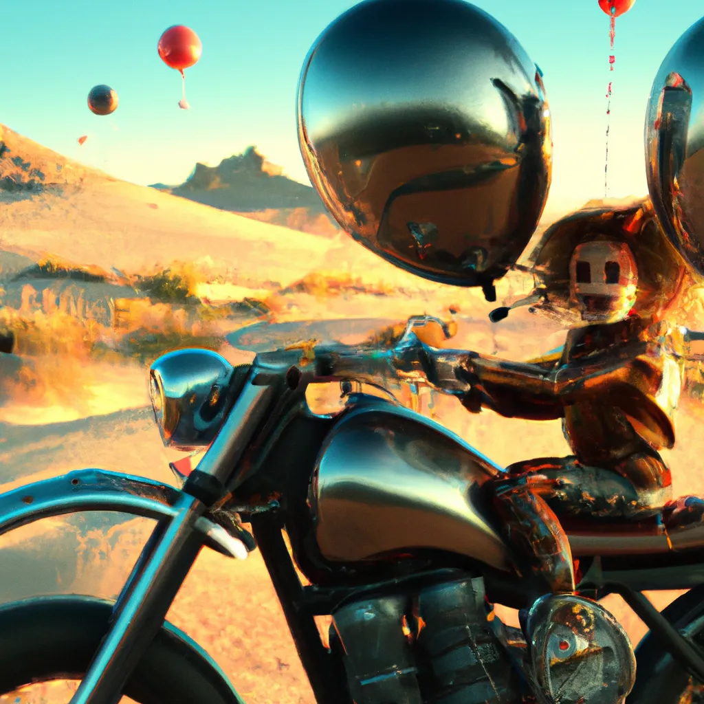 Prompt: Cute girl Chloe Moretz on a motorcycle carrying bunch of balloons is being chased by a cheetah , steampunk Octane render artstation trending 8k wlop Cyberpunk