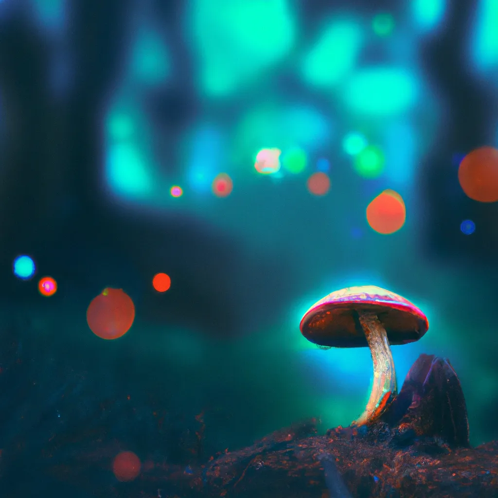 Prompt: "a giant colour full mashroom in a fantacy forest, cyberpunk,moody style,bhokeh"