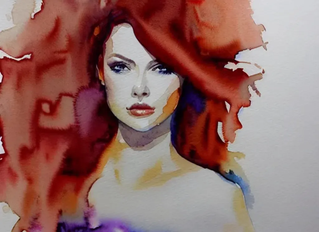 Prompt: watercolor portrait of  beautiful stunning gorgeous redhead 